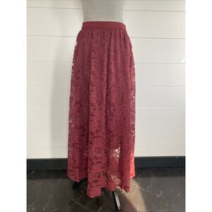 LAFFAIRE Red Tiered Maxi Skirt Seashell Starfish Embroidered Women's Size L